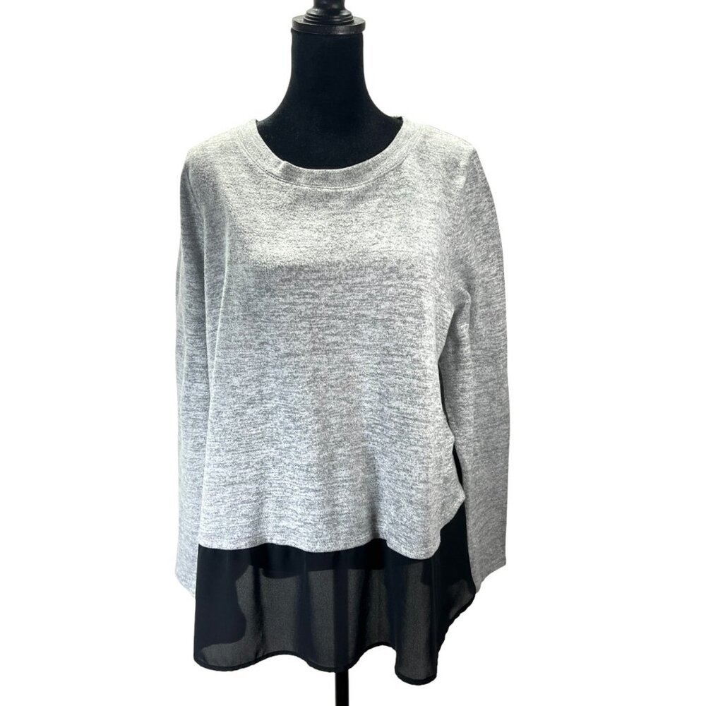 EVRI Gray and Black Long Sleeve Tunic Crew Neck Sheer Black Fabric Size lX